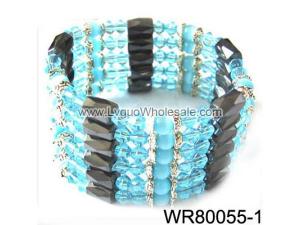 36inch Blue Cat's Eye Opal, Glass Beads,Magnetic Wrap Bracelet Necklace All in One Set